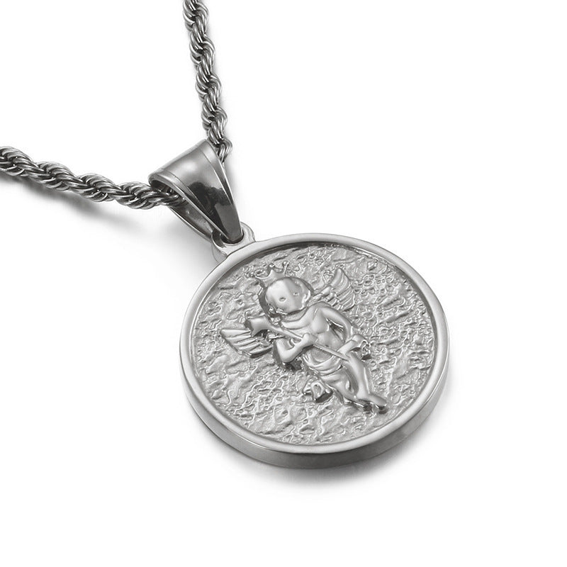 Pendentif petit ange, en acier inoxydable.