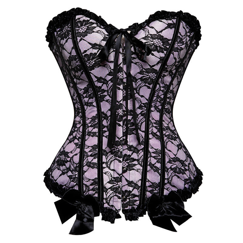 Pure Color Lace Court Corset With Waist and Abdomen