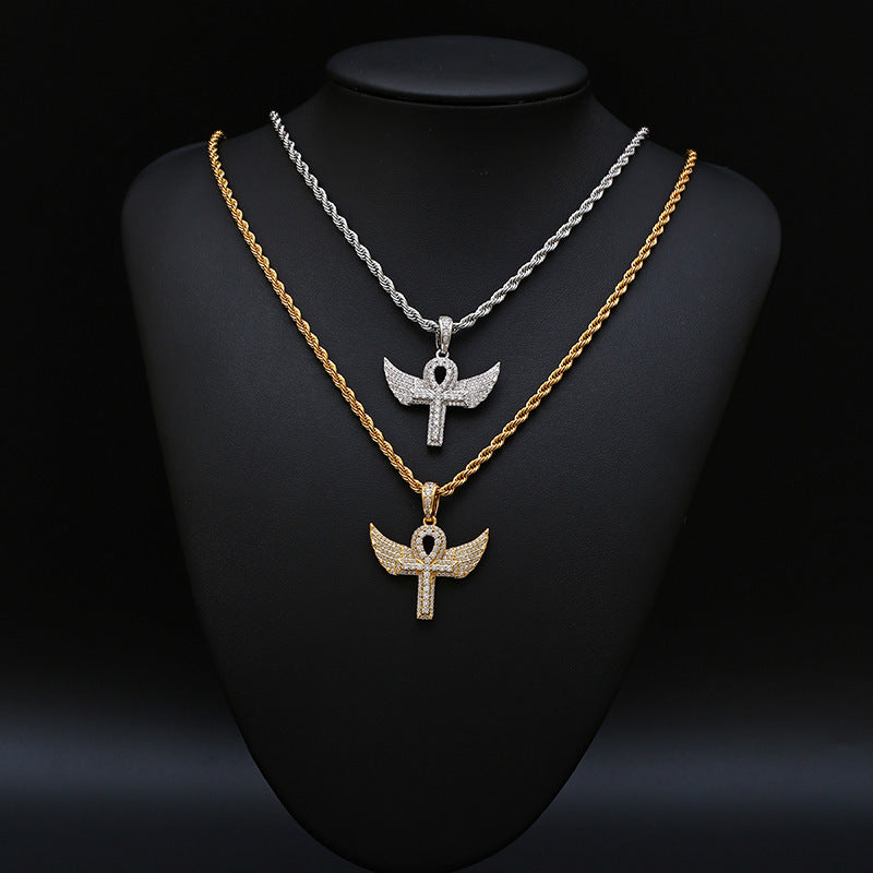 Zircon Incrusté Aile D'ange Croix Pendentif