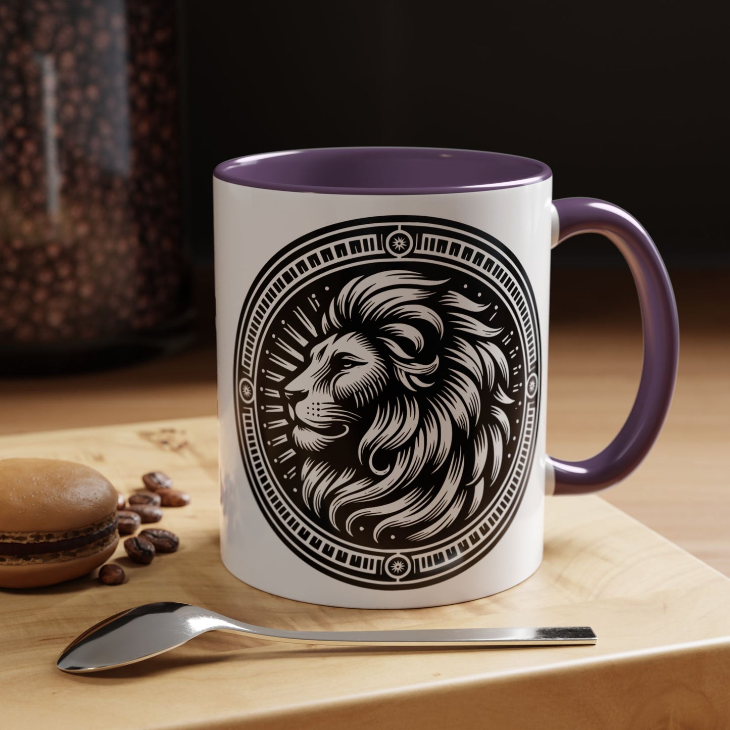 Monochrome Lion Accent Coffee Mug, Boho Lion Mug, Animal Print Coffee Cup, Unique Gift for Coffee Lovers, Home Decor