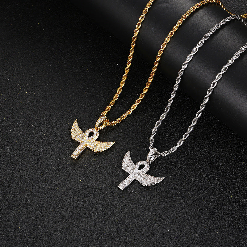 Zircon Incrusté Aile D'ange Croix Pendentif
