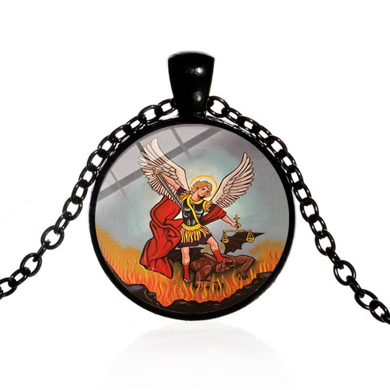 Shield Angel Christian Time Gemstone Pendant Necklace Wholesale