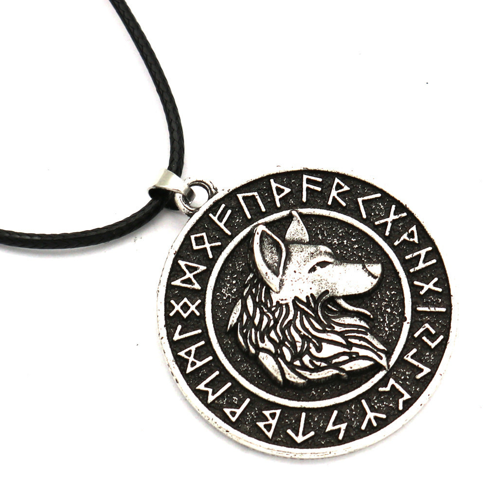 Viking Wolf Head Rune Necklace Metal Men's Pendant