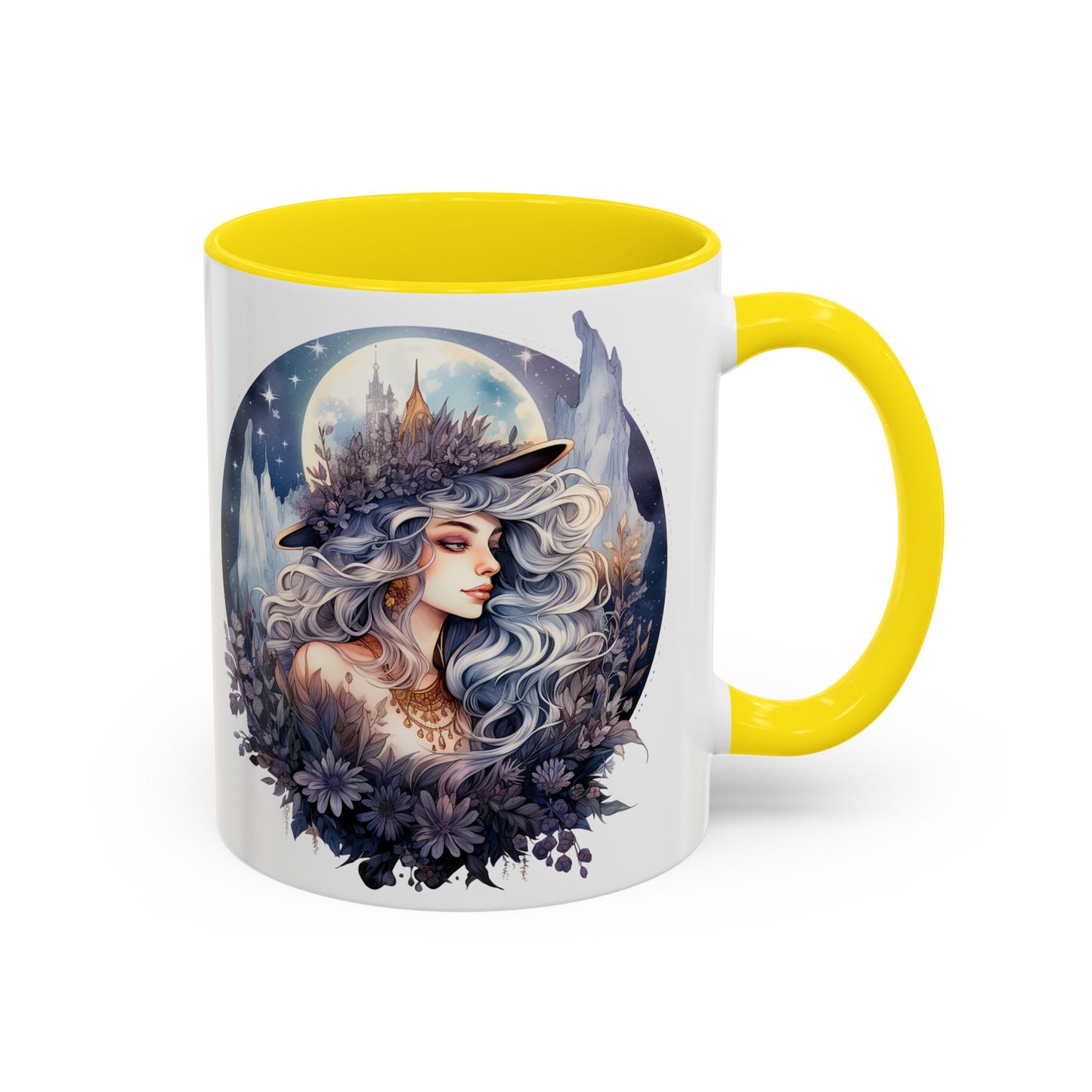 Mystical Floral Accent Coffee Mug, Enchanting Gift for Her, Elegant Home Decor, Celestial Mug, Perfect for Birthdays