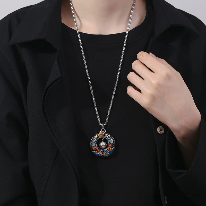 Vintage Ethnic Style Double Dragon Pearl Necklace