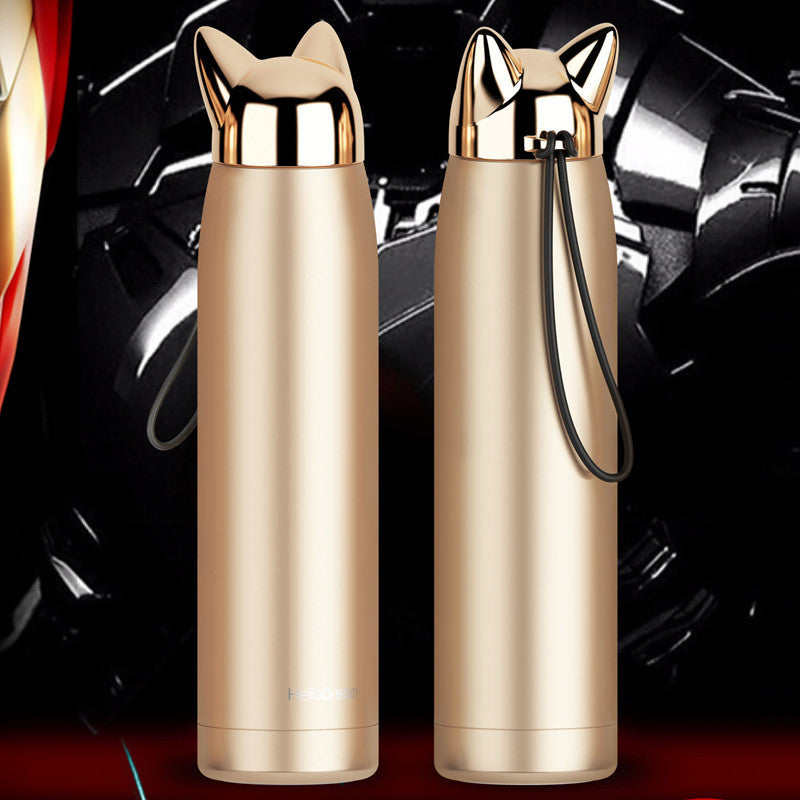 Thermos en acier inoxydable scellé étanche avec tasse en tête de renard