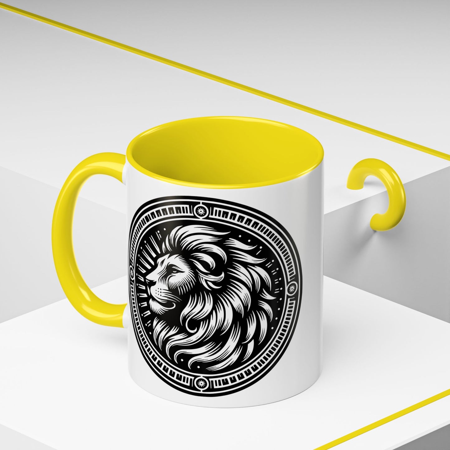 Monochrome Lion Accent Coffee Mug, Boho Lion Mug, Animal Print Coffee Cup, Unique Gift for Coffee Lovers, Home Decor