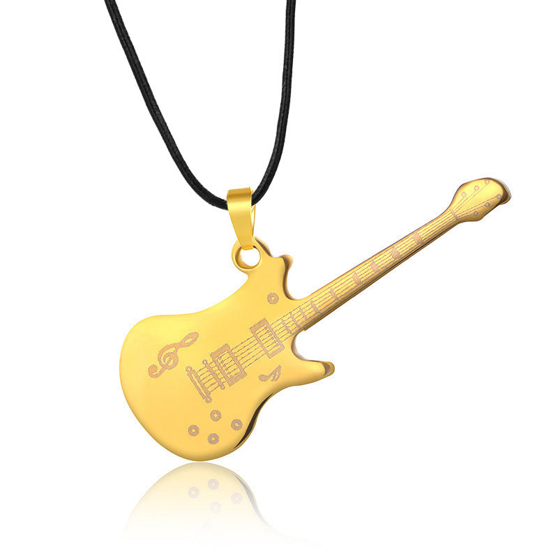 Collier en forme de guitare gothique en acier titane à 2 couches pour hommes
