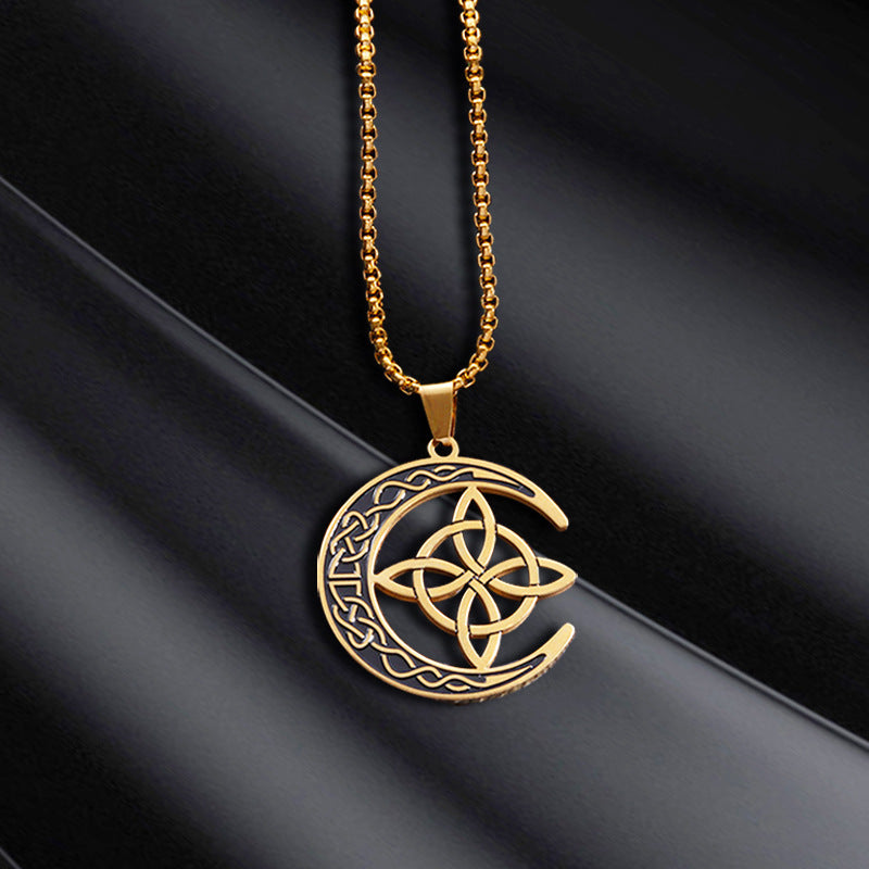 Collier Lune avec Pendentif Noeud en Acier Inoxydable Viking Nordique