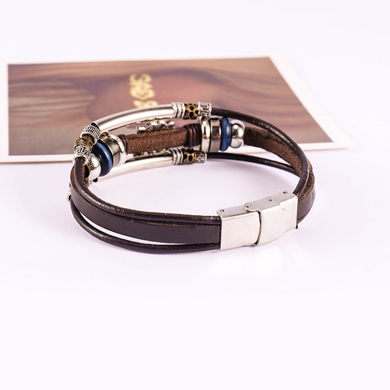 Punk stainless steel cowhide bracelet