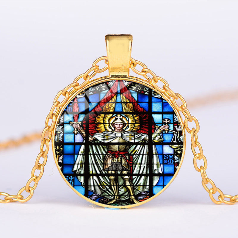 Shield Angel Christian Time Gemstone Pendant Necklace Wholesale