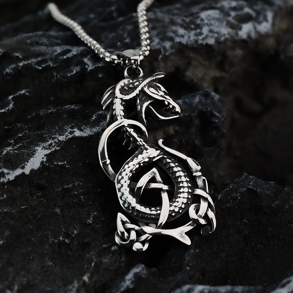 Vintage Men's Stainless Steel Pendant Viking Domineering Celtic Knot Dragon Necklace