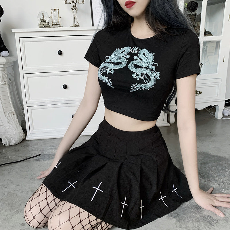 Dragon Print Navel T-shirt