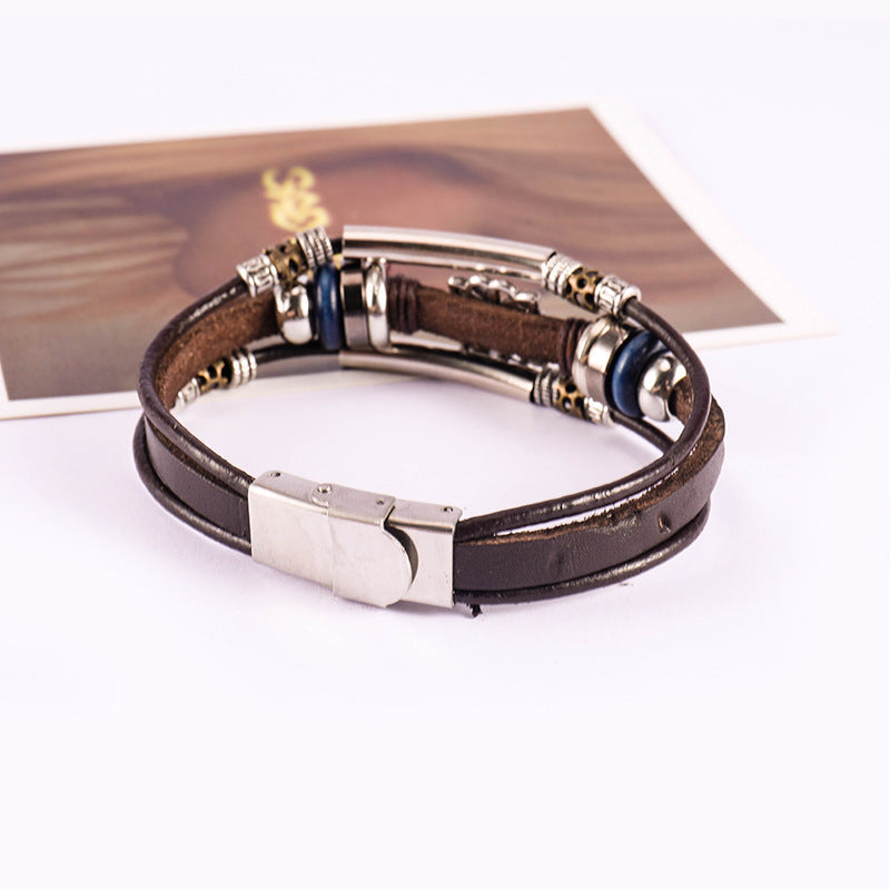 Punk stainless steel cowhide bracelet