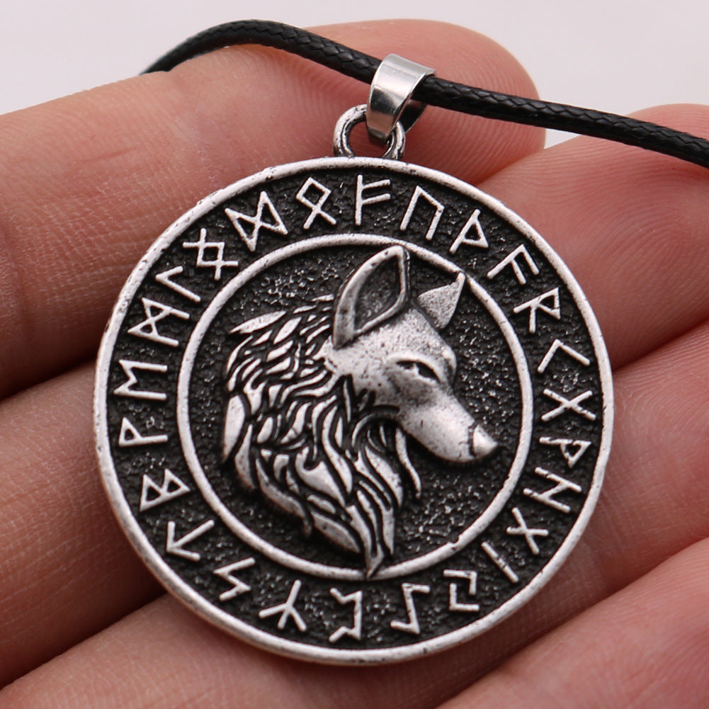 Viking Wolf Head Rune Necklace Metal Men's Pendant