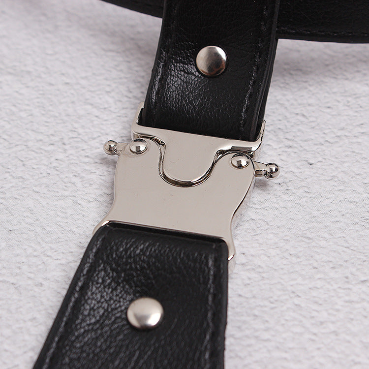 Punk Style Silver Metal Buckle Adjustable Leather Tie