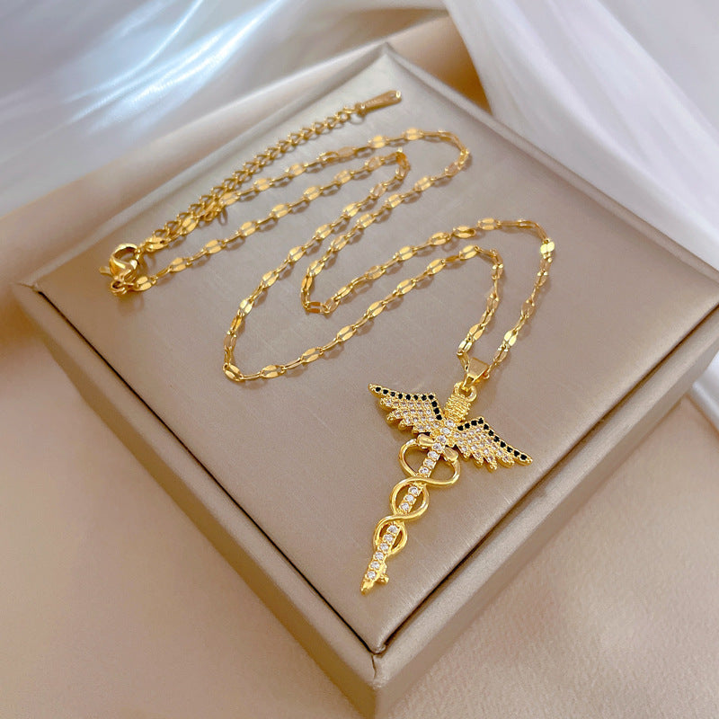 Collier en forme d'ailes d'ange, bâton de serpent de libellule rotatif