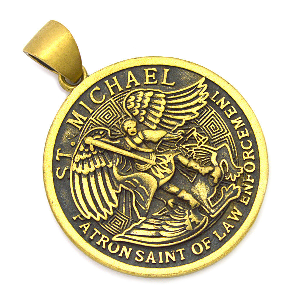 Patron Saint Titanium Steel Round Tag Pendant
