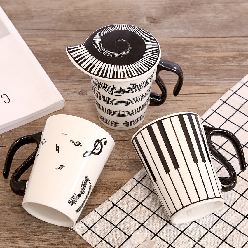 Ceramic music mug note mark water cup with lid coffee cup