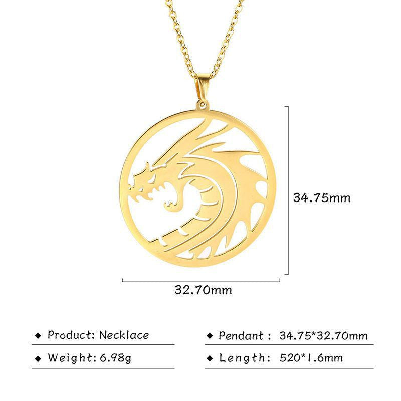 Zodiac Dragon Stainless Steel Round Plate Plating Necklace