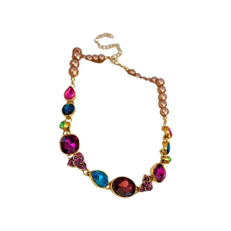 Retro High-grade French Color Diamond Water Drop Flower Earrings