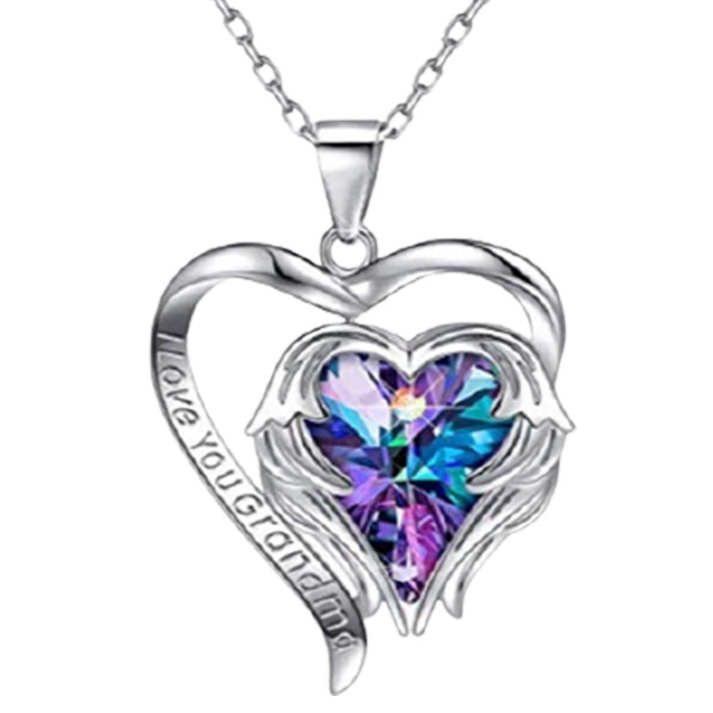 Angel Wings Heart Shaped Crystal Pendant Lady Necklace