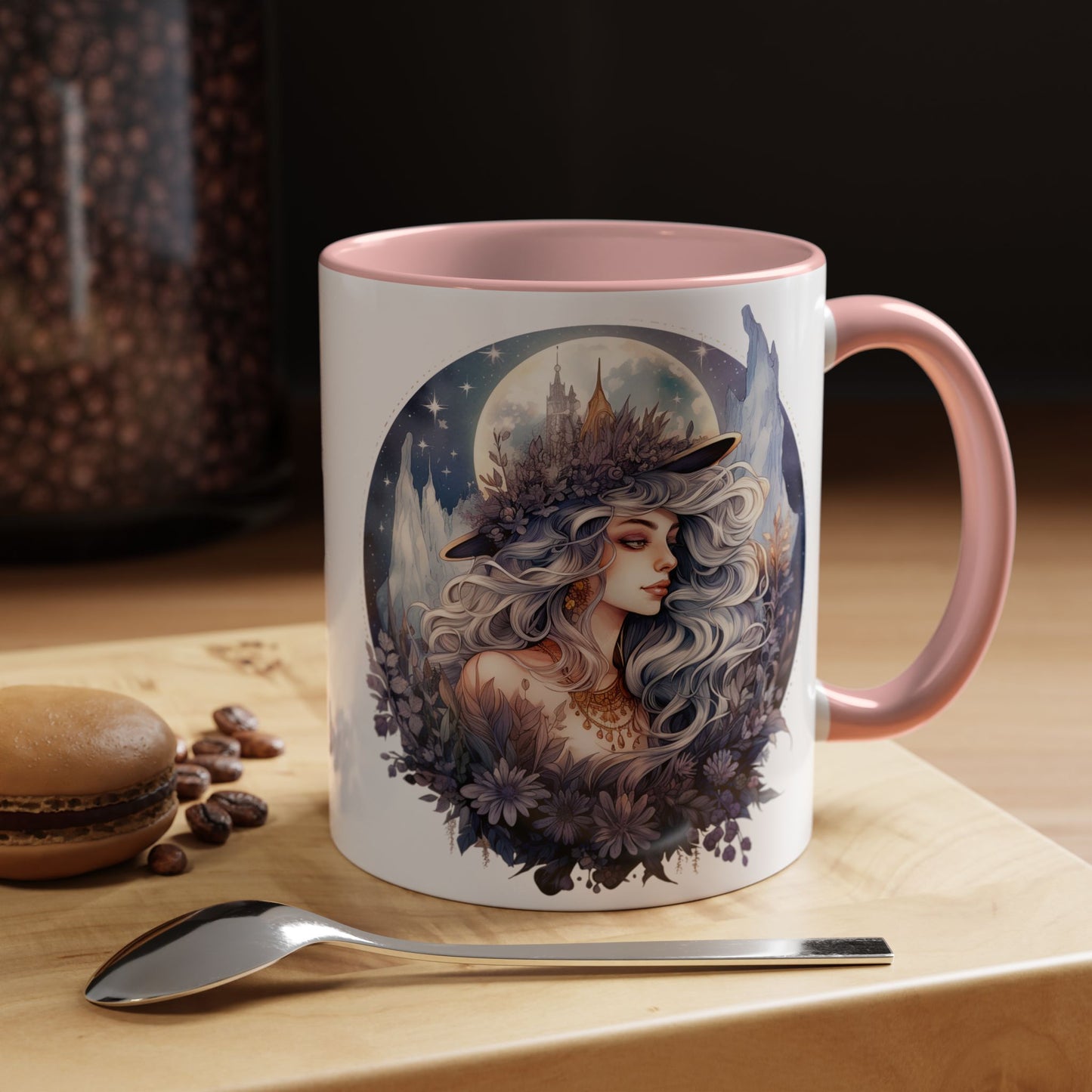 Mystical Floral Accent Coffee Mug, Enchanting Gift for Her, Elegant Home Decor, Celestial Mug, Perfect for Birthdays