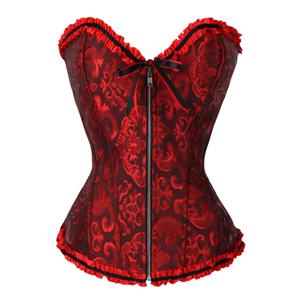V-neck Zipper Jacquard Waist And Abdomen Shaped Court Corset