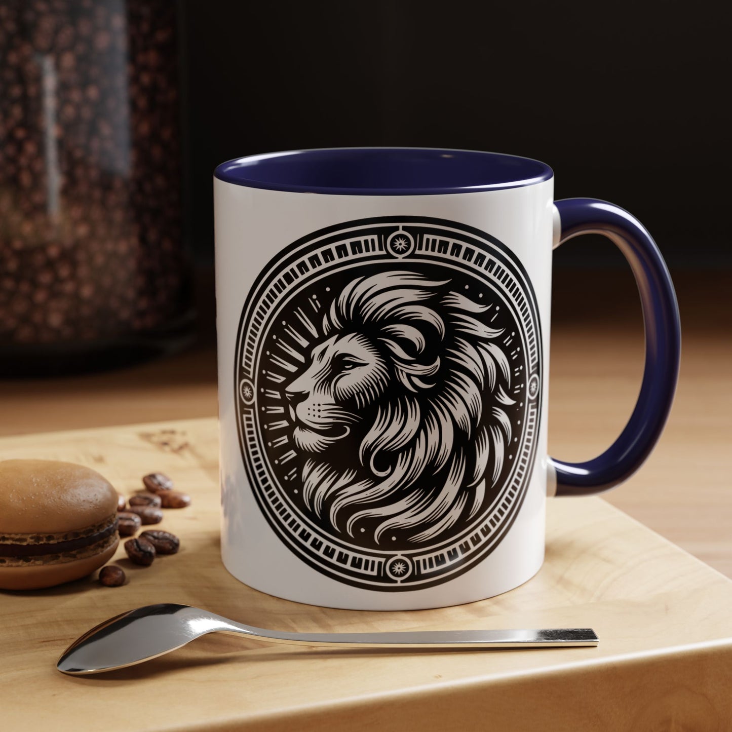 Monochrome Lion Accent Coffee Mug, Boho Lion Mug, Animal Print Coffee Cup, Unique Gift for Coffee Lovers, Home Decor