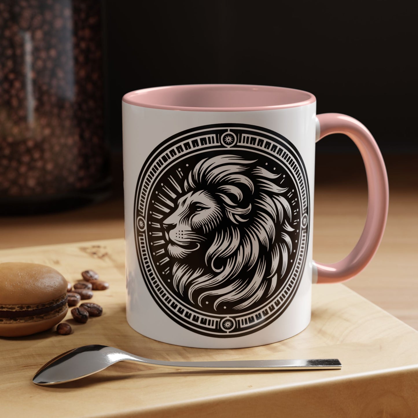 Monochrome Lion Accent Coffee Mug, Boho Lion Mug, Animal Print Coffee Cup, Unique Gift for Coffee Lovers, Home Decor