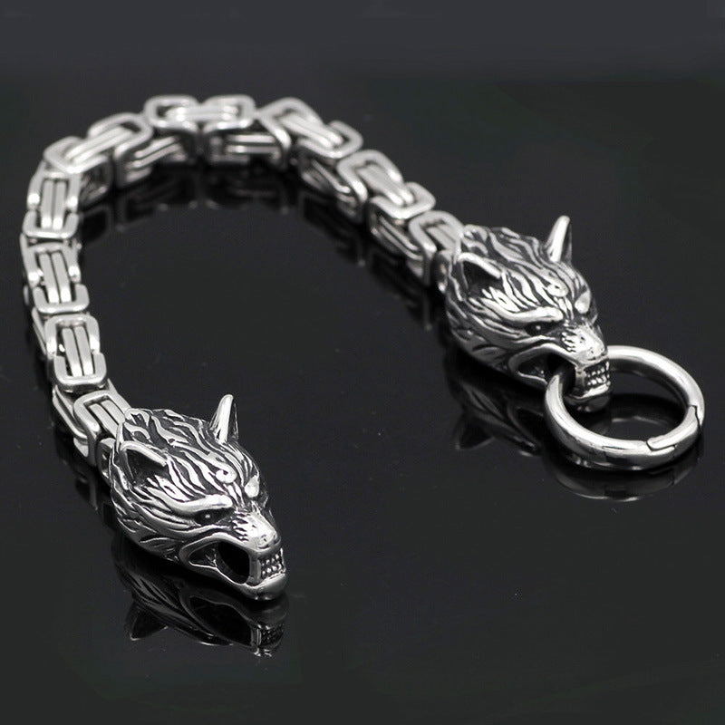 Men's Stainless Steel Viking Celtic Wolf Titanium Steel Bracelet