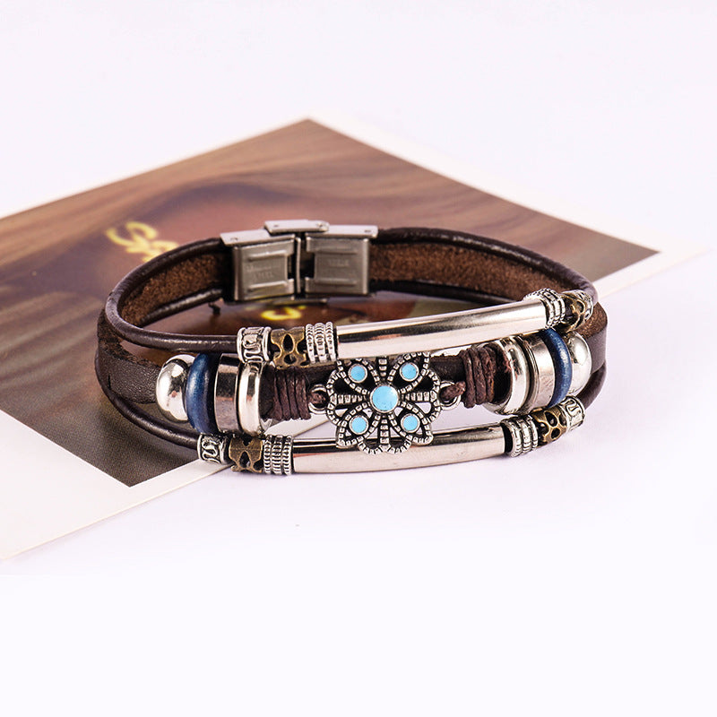 Punk stainless steel cowhide bracelet