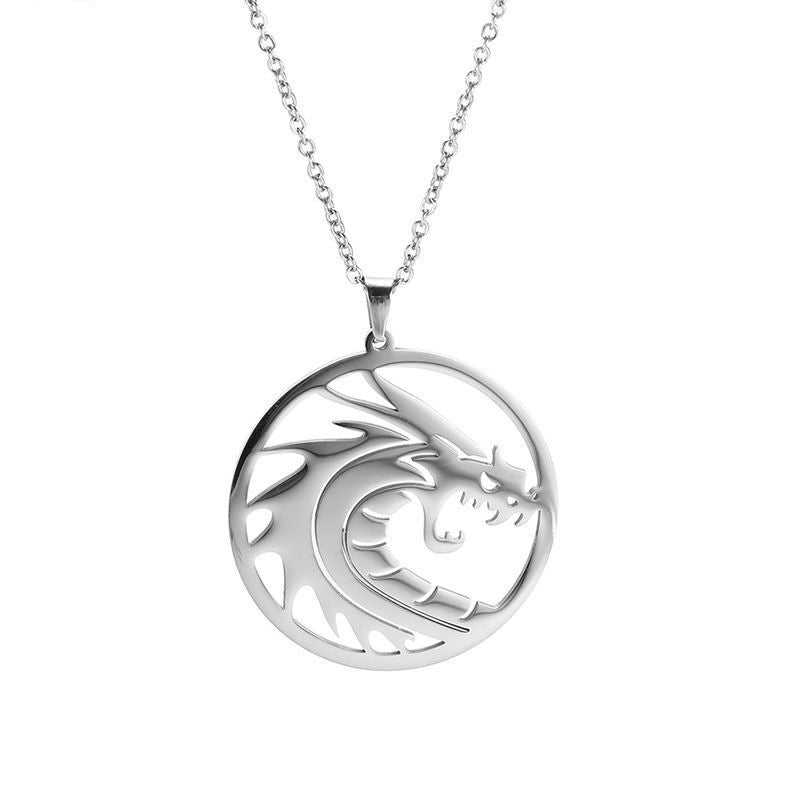 Zodiac Dragon Stainless Steel Round Plate Plating Necklace