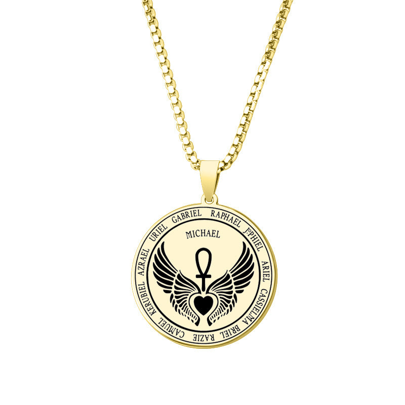 Archangel Michael Pendant Necklace For Men Women Guardian Angel Stainless Steel Box Chain Necklace Lucky Amulet Jewelry