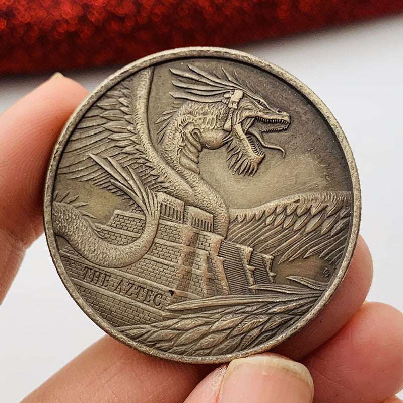 Pièce commémorative, roi Aztèque, dragon volant