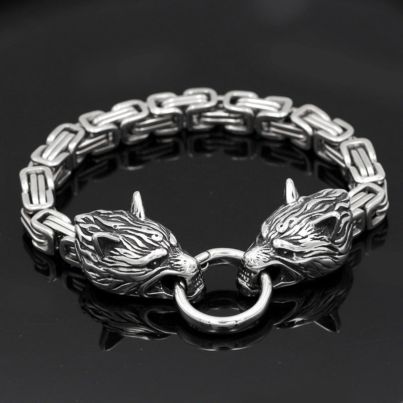 Men's Stainless Steel Viking Celtic Wolf Titanium Steel Bracelet