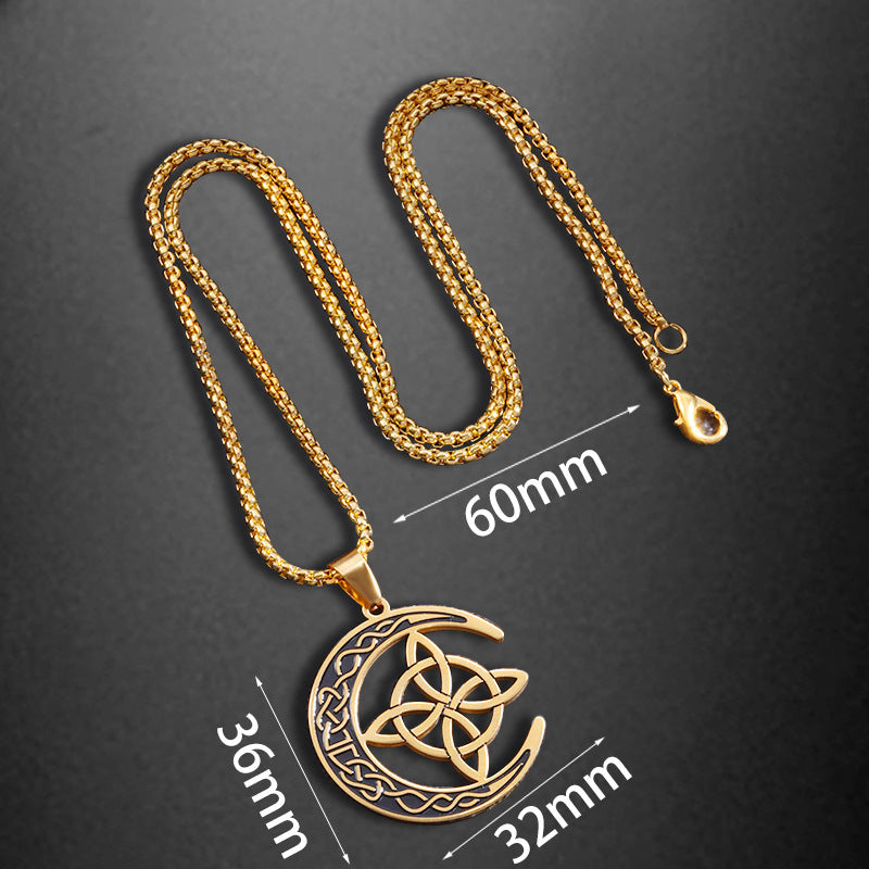 Collier Lune avec Pendentif Noeud en Acier Inoxydable Viking Nordique