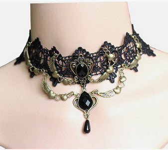 Gothic Style Pearl Lace Pendant Necklace