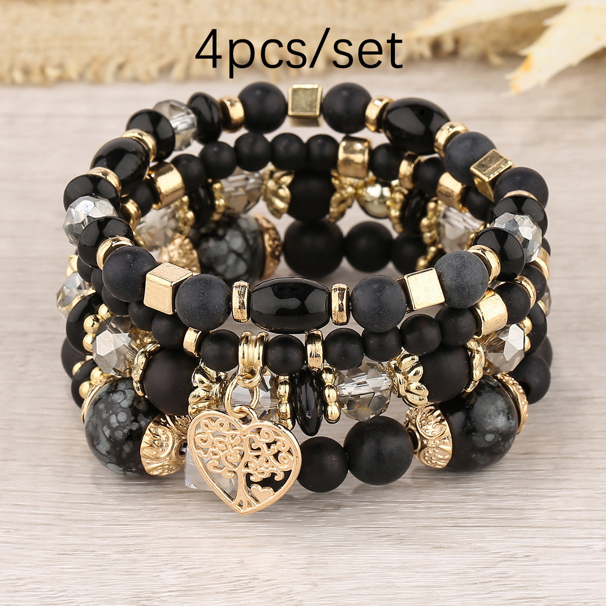 Multi-layer Hollow Heart Pendant Tassel Bracelet Suit