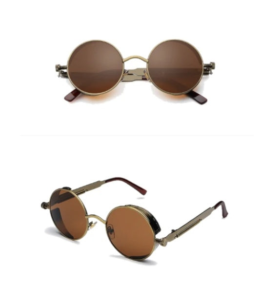 Gothique Steampunk lunettes de Soleil Pour Femmes Hommes Ronde Lentille Métal Cadre