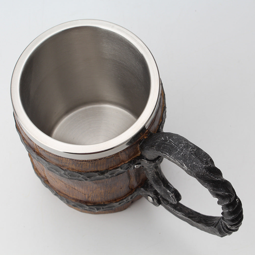 Beer Large-capacity Simulation Wooden Mug Stainless Steel