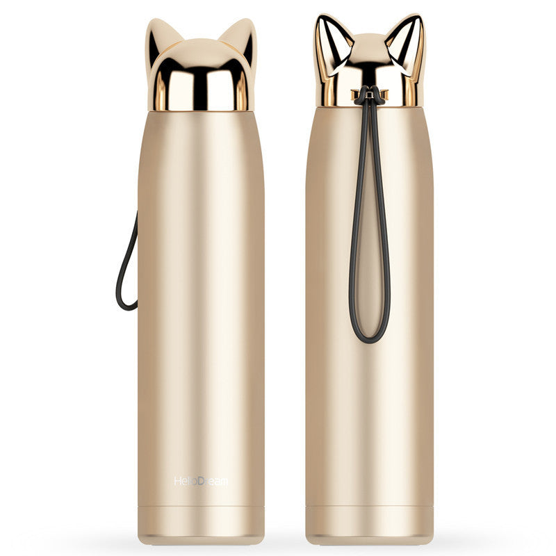 Thermos en acier inoxydable scellé étanche avec tasse en tête de renard