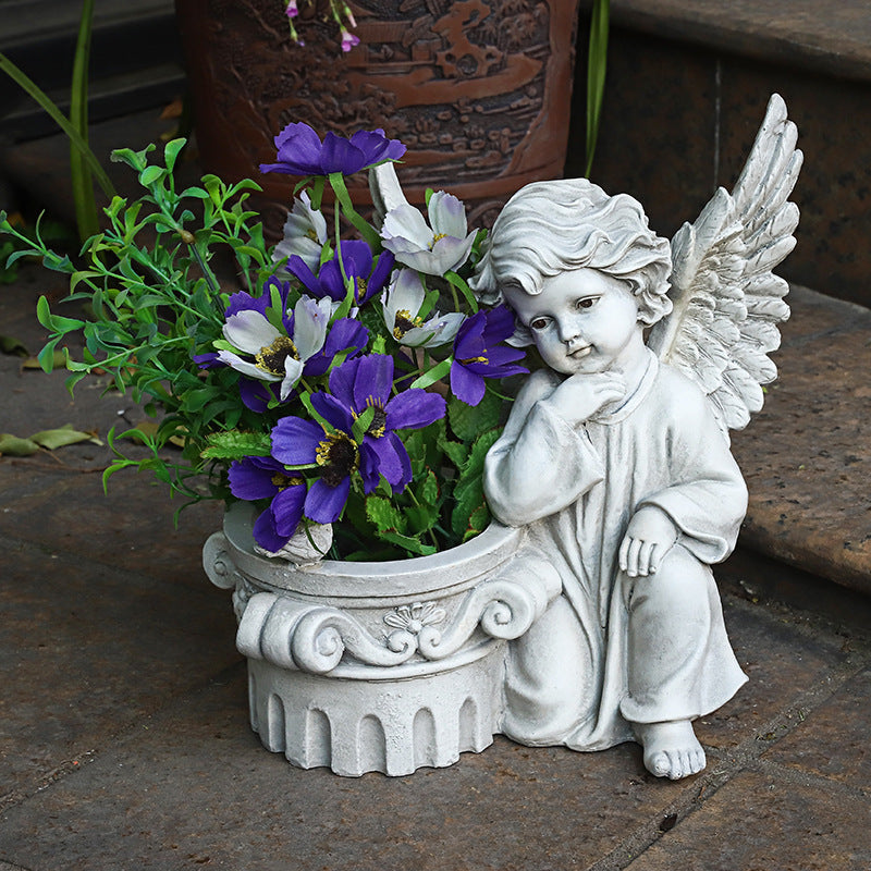 Décoration De jardin Ange Fleur Cylindre Sculpture