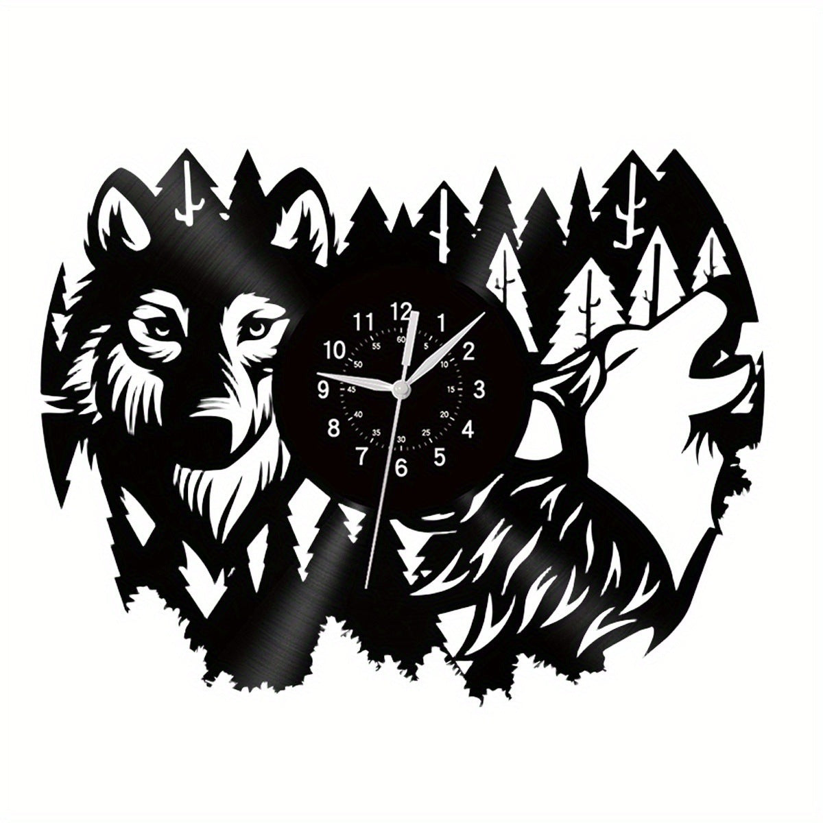 Forest Animal Wolf Head Retro Creative Vinyl Wall Clock Christmas Series Vinyl Mute
