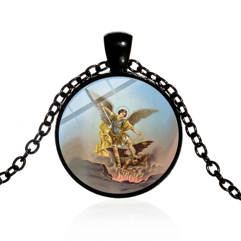 Shield Angel Christian Time Gemstone Pendant Necklace Wholesale