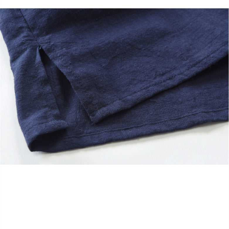 Cotton and linen printed solid color large size medieval shirt