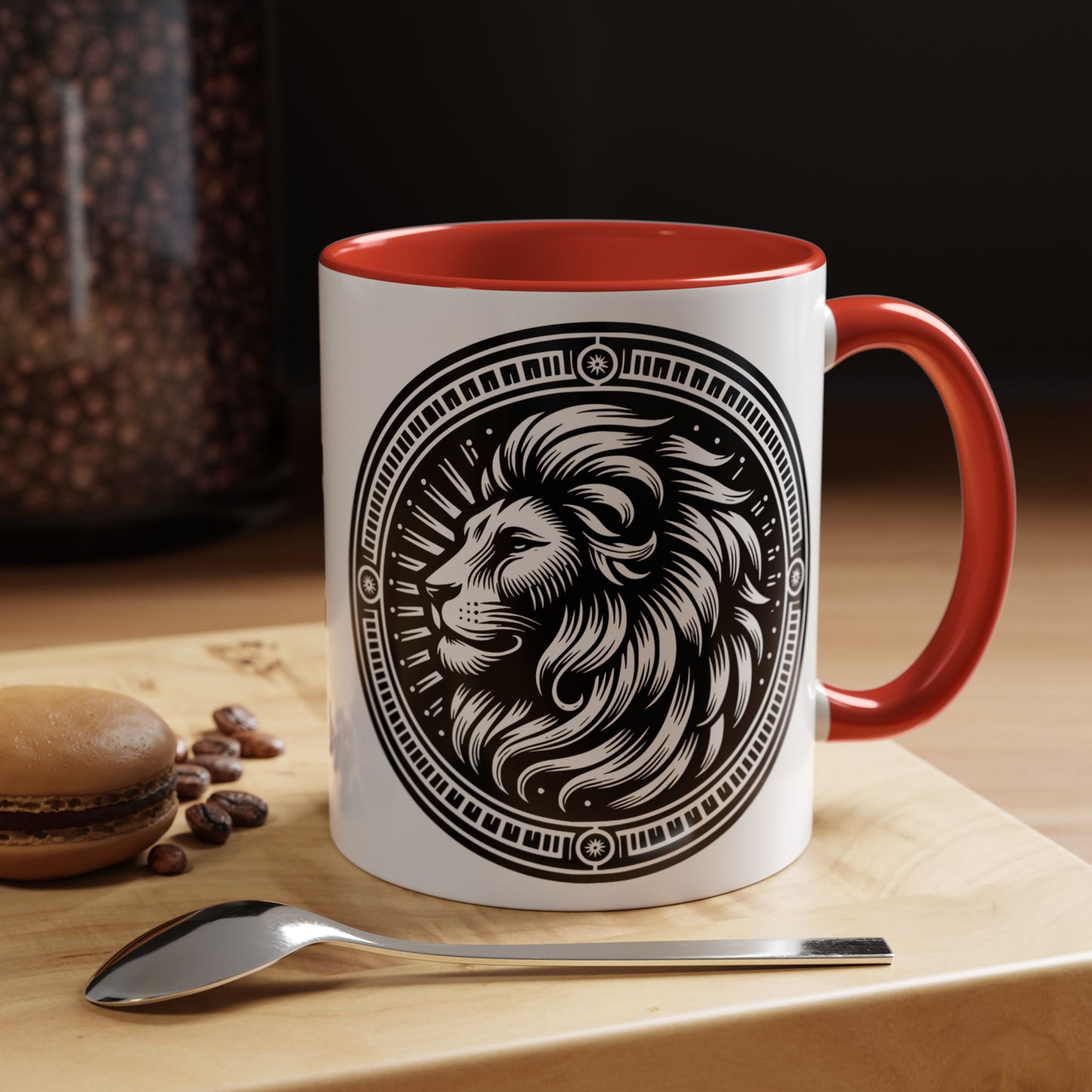 Monochrome Lion Accent Coffee Mug, Boho Lion Mug, Animal Print Coffee Cup, Unique Gift for Coffee Lovers, Home Decor