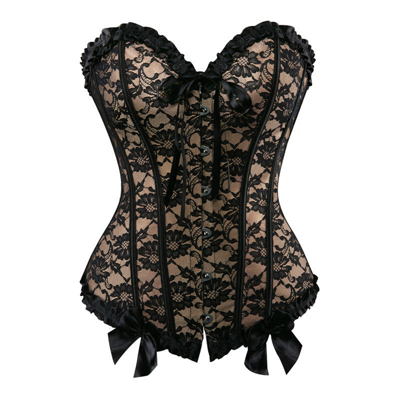 Pure Color Lace Court Corset With Waist and Abdomen