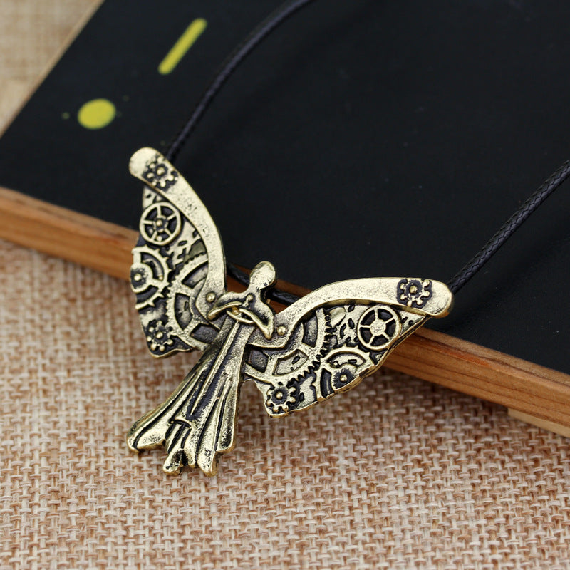 Squelettique Ville Collier Pendentif Avec Des Ailes D'ange