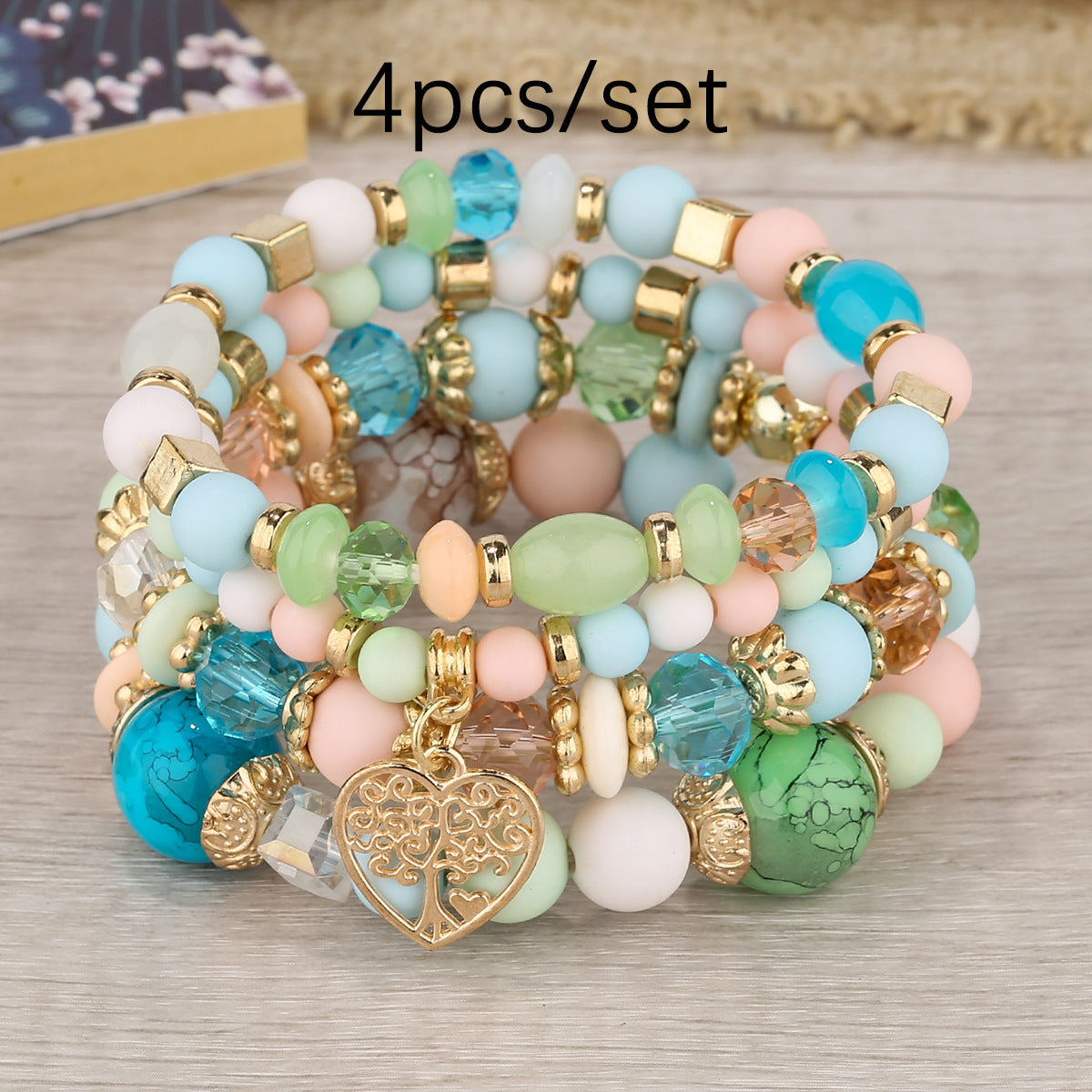 Multi-layer Hollow Heart Pendant Tassel Bracelet Suit